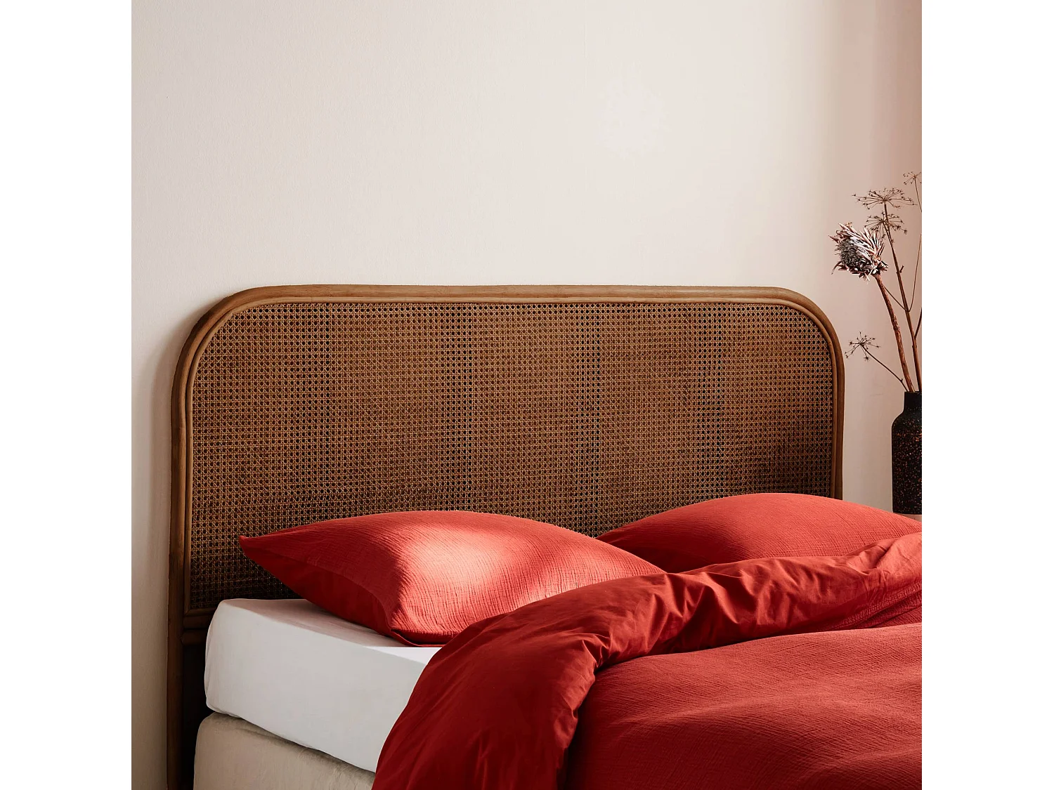 Tête de lit en rotin foncél et cannage. L 160 x P3 x H110cm