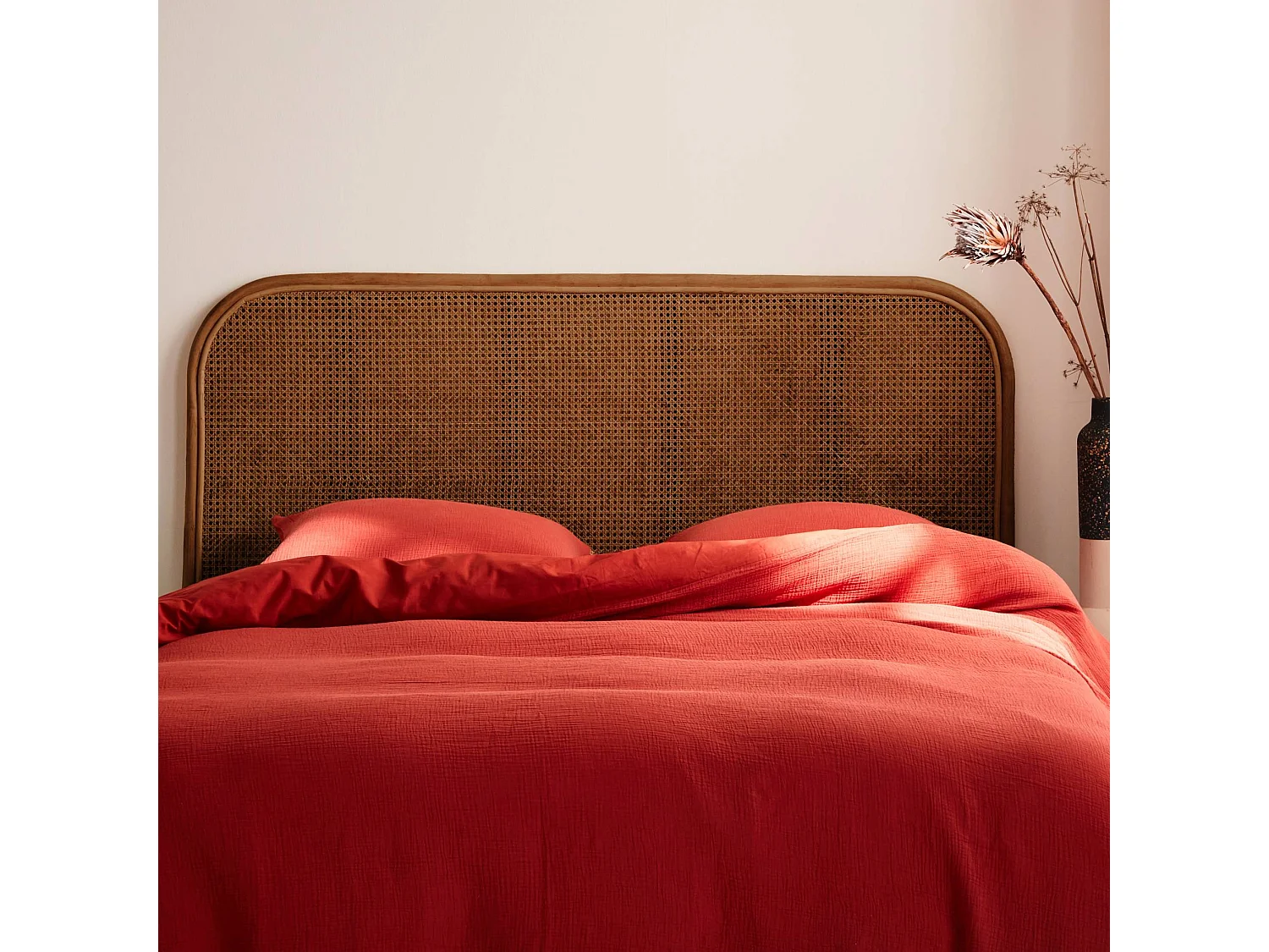 Tête de lit en rotin foncél et cannage. L 160 x P3 x H110cm