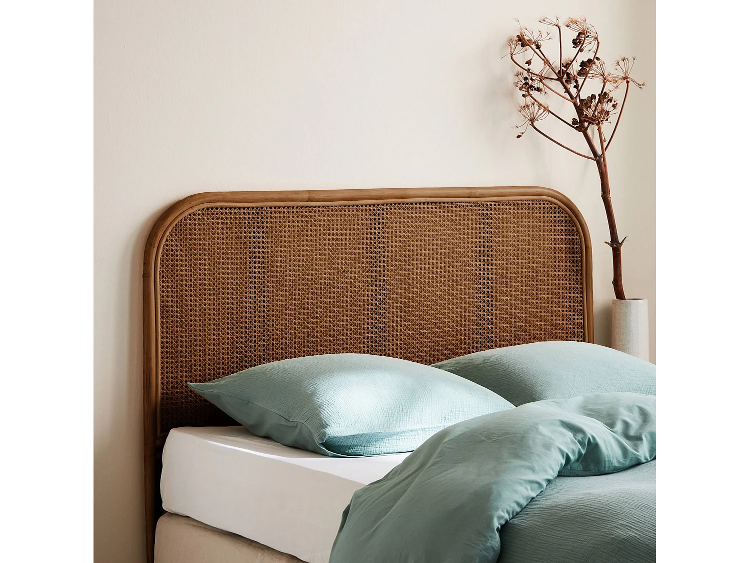 Tête de lit en rotin naturel et cannage. L 140 x P3 x H110cm