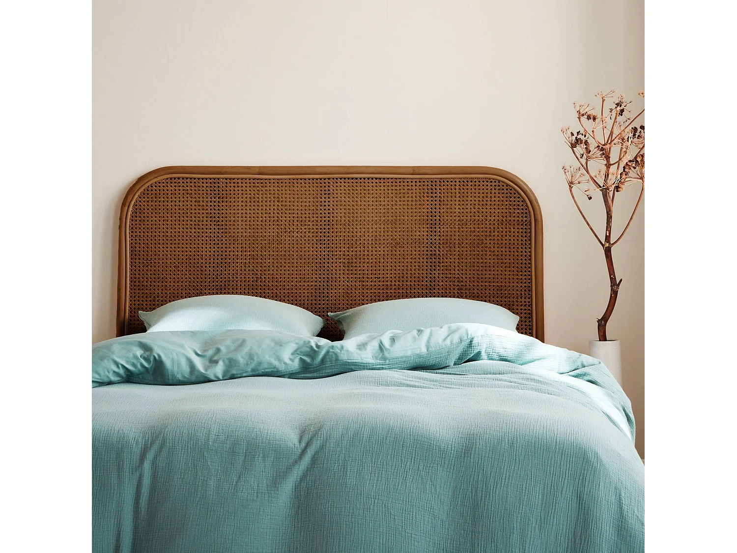 Tête de lit en rotin naturel et cannage. L 140 x P3 x H110cm