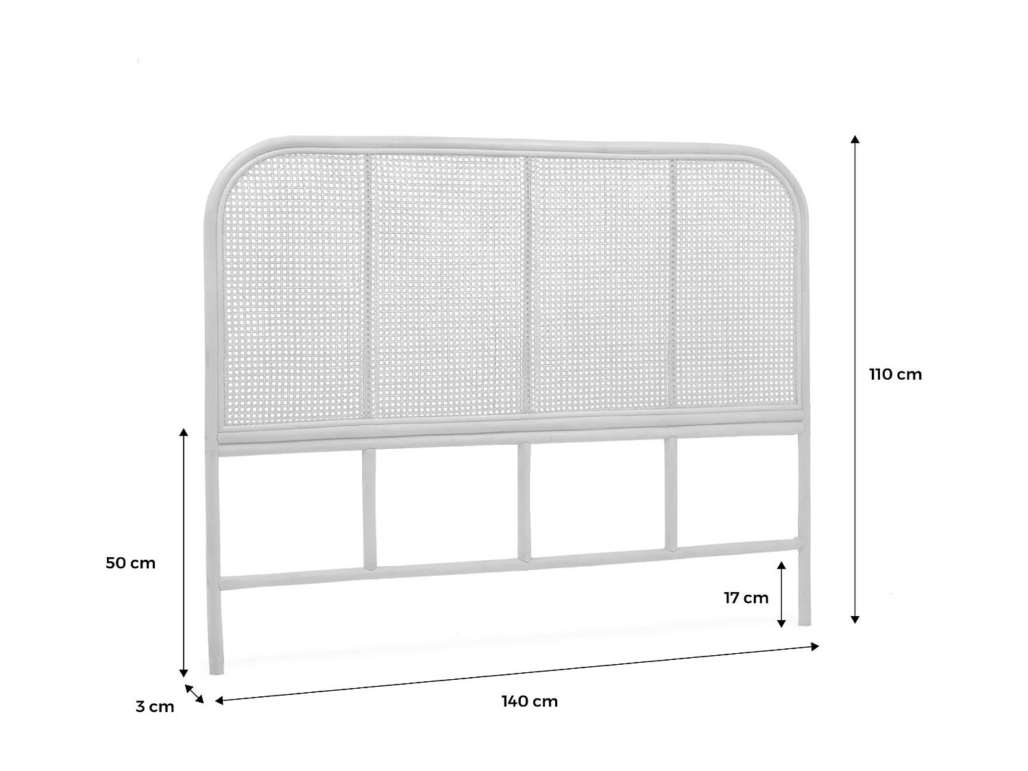 Tête de lit en rotin naturel et cannage. L 140 x P3 x H110cm