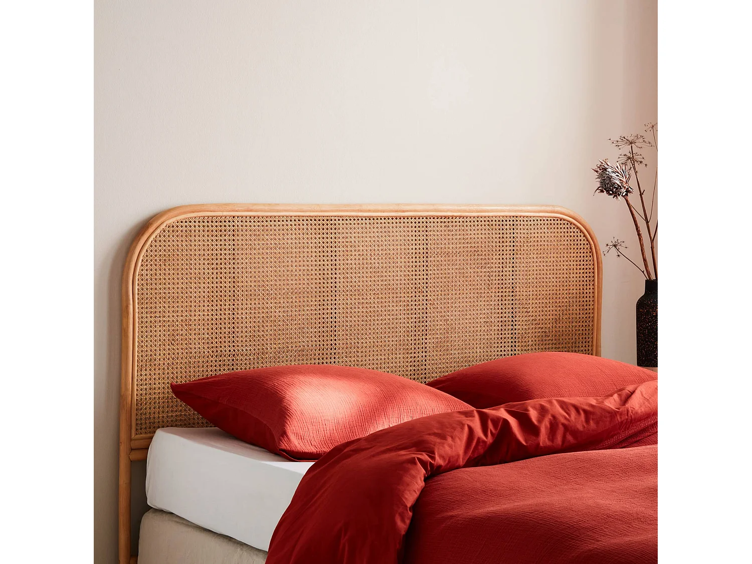 Tête de lit en rotin naturel et cannage. L 160 x P3 x H110cm