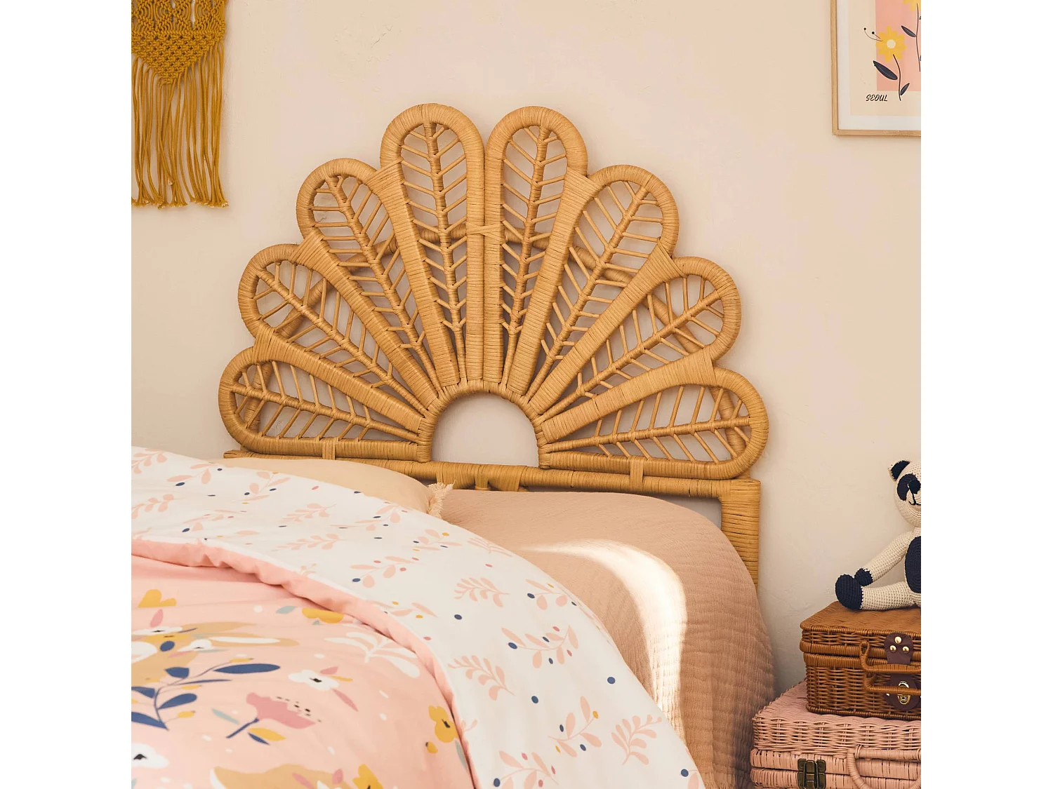 Tête de lit en rotin naturel pour chambre enfant 90 x 100cm