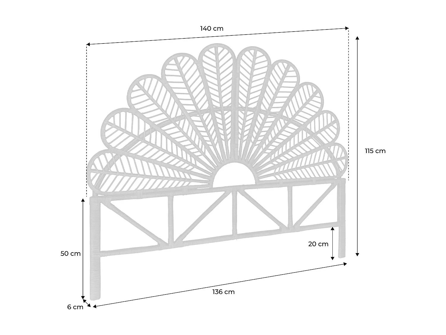 Tête de lit en rotin naturel  L 140 x P6 x H115cm