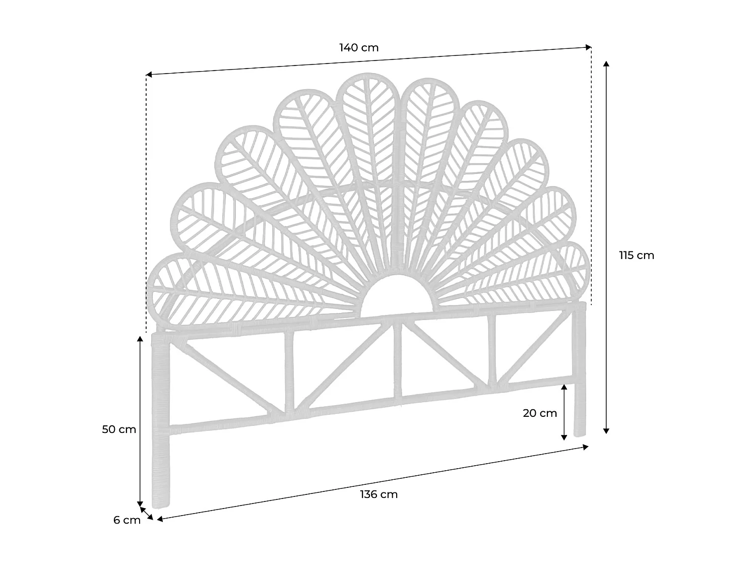 Tête de lit en rotin naturel  L 140 x P6 x H115cm