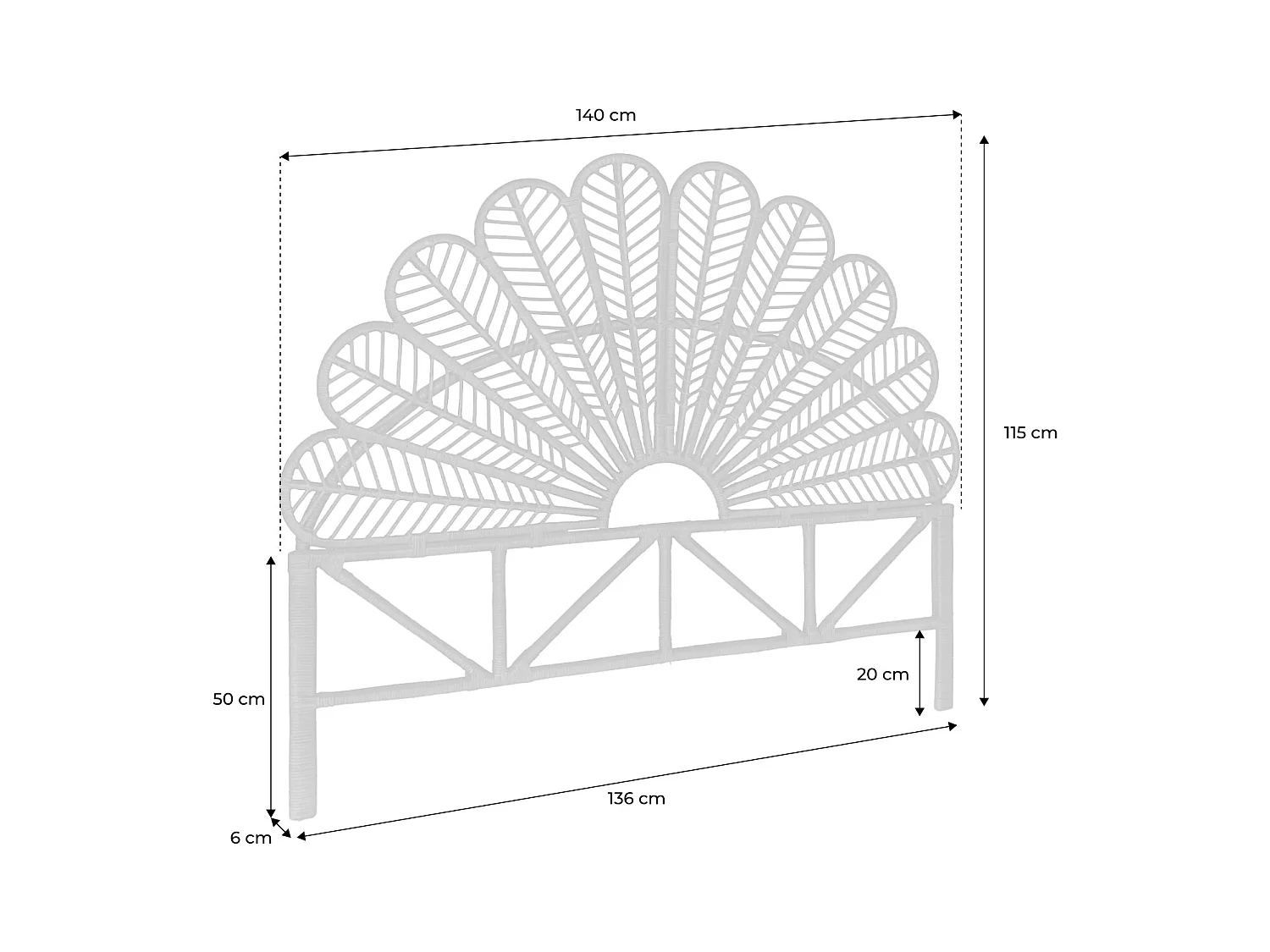 Tête de lit en rotin naturel  L 140 x P6 x H115cm