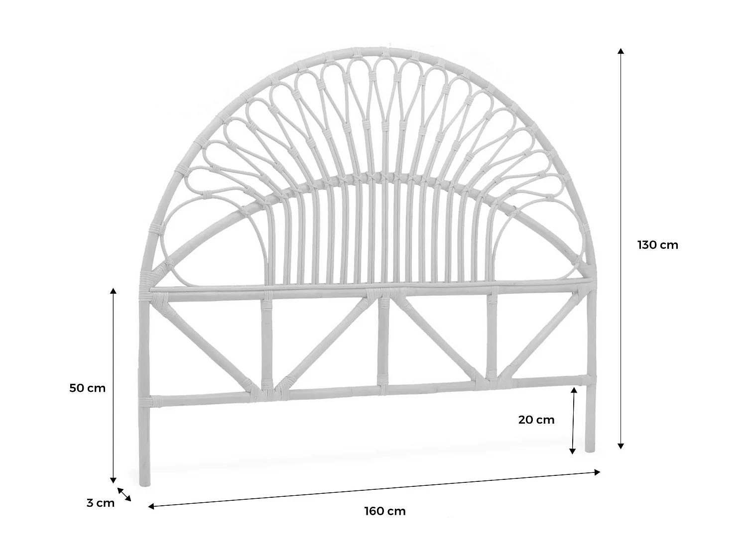 Tête de lit en rotin naturel. L 160 x P3 x H130cm