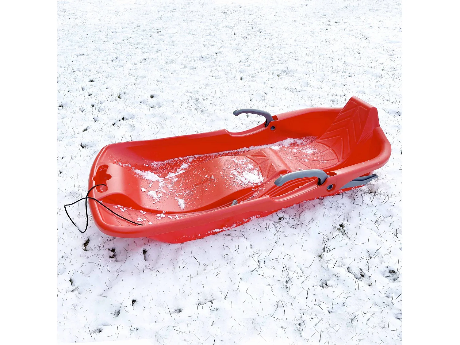 Lot de 2 luges 2 places Rouges avec freins. ficelle et poignée tire luge. Made in France