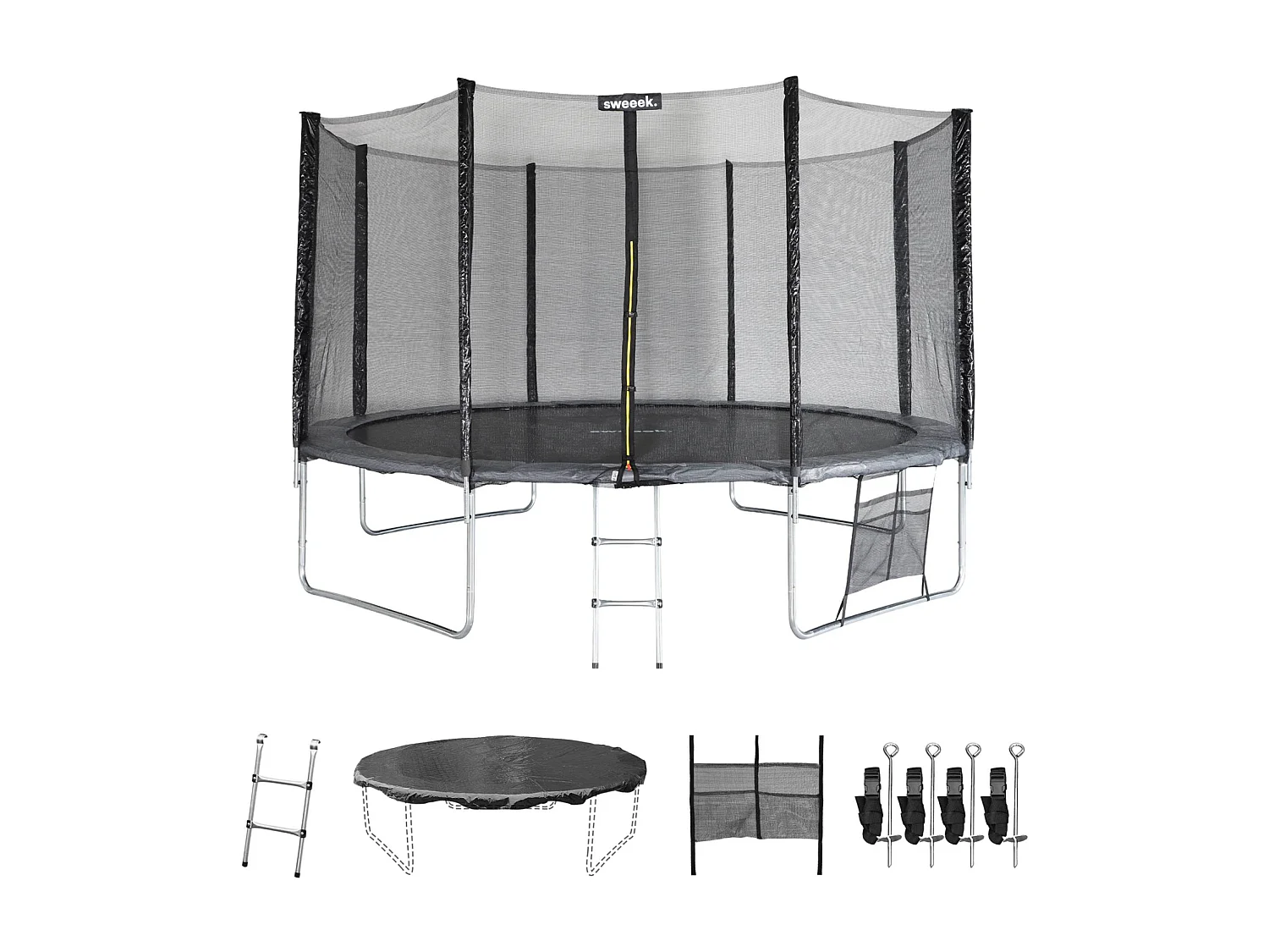 Trampoline 400cm gris avec filet de protection.  échelle. bâche. filet pour chaussures. kit d'ancrage  - Mercure XXL- Trampoline de jardin 400 cm 4m| Qualité