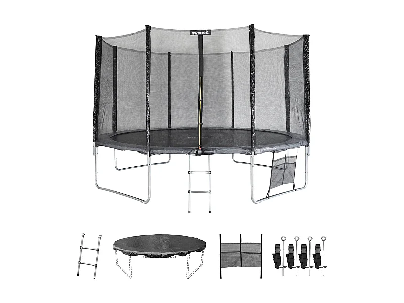 Trampoline 400cm gris avec filet de protection.  échelle. bâche. filet pour chaussures. kit d'ancrage  - Mercure XXL- Trampoline de jardin 400 cm 4m| Qualité