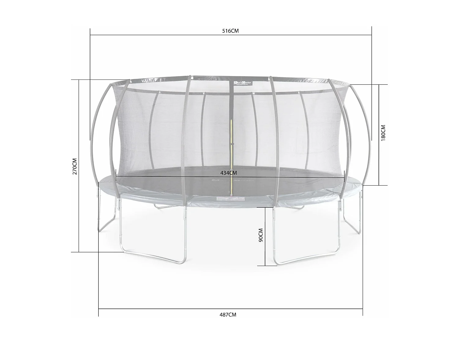 Trampoline rond Ø 490cm gris avec filet de protection intérieur - Jupiter Inner XXL - échelle. bâche. filet pour chaussures et kit d'ancrage 4.90m 490 cm