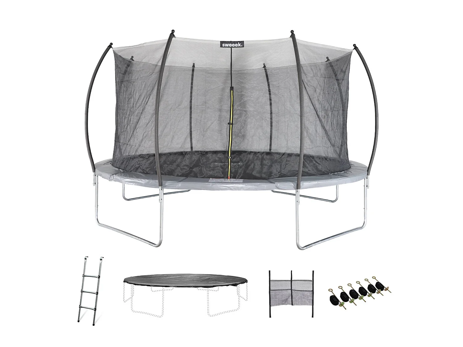Cama elástica red interior con pack de accesorios, 490cm gris