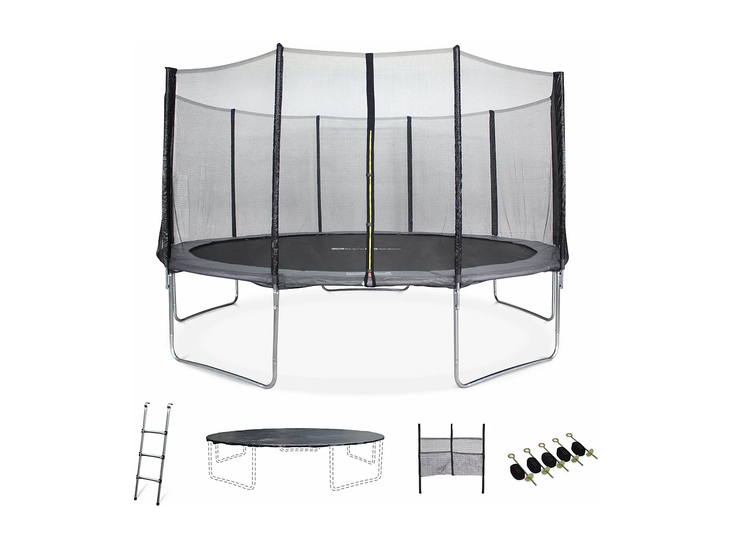 Trampoline ø460cm - neptune xxl gris et filet, échelle, bâche, filet
