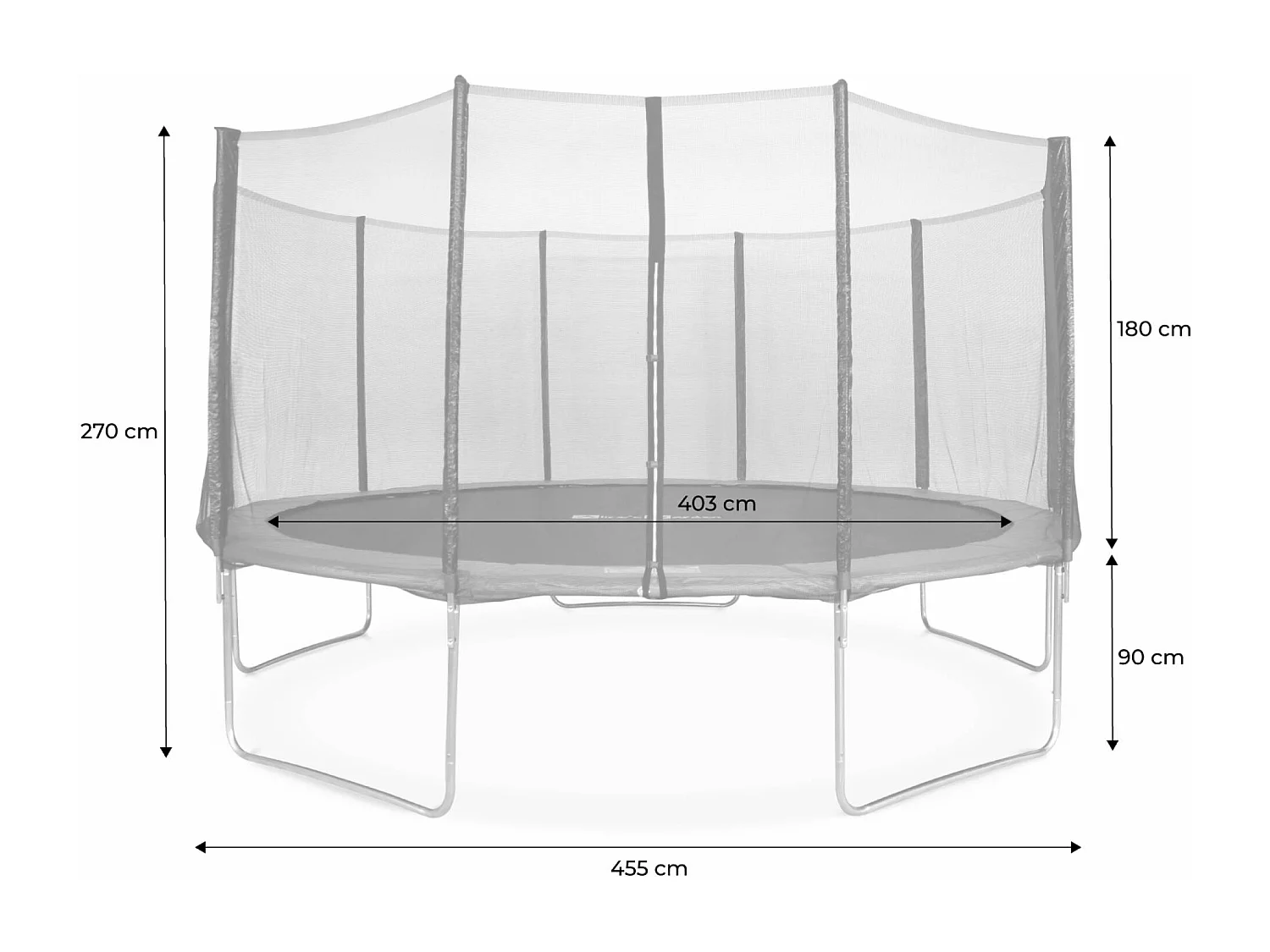 Trampoline ø460cm - neptune xxl gris et filet, échelle, bâche, filet