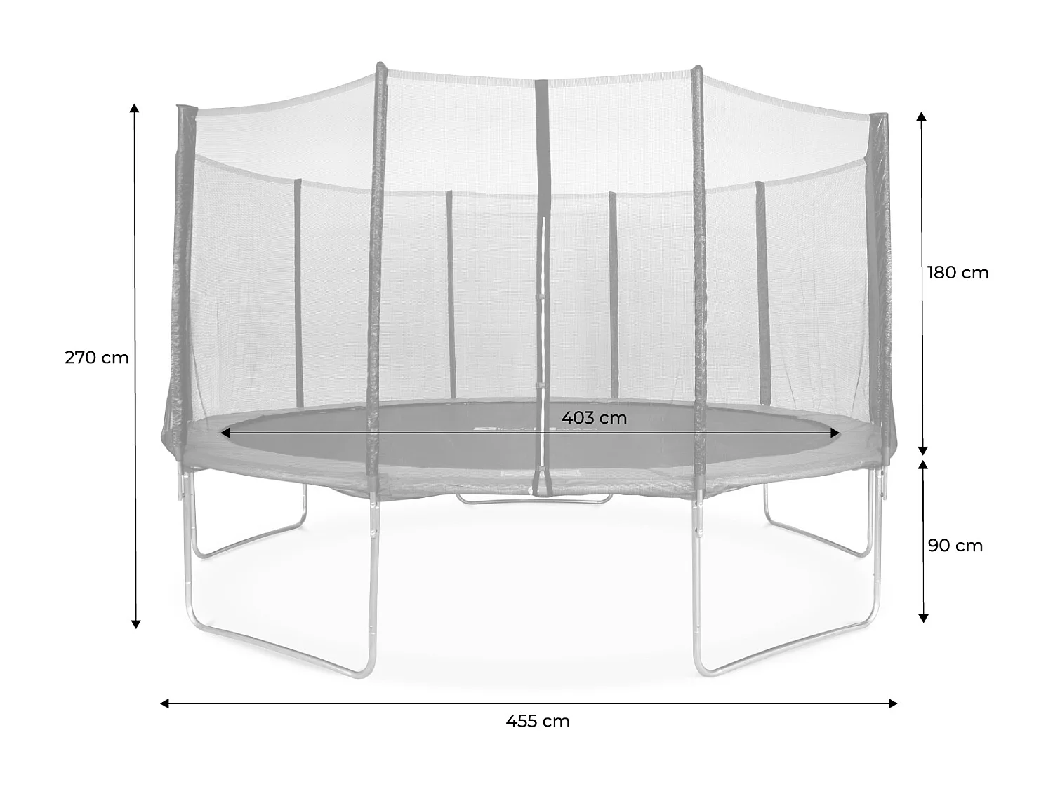 Trampoline ø460cm - neptune xxl gris et filet, échelle, bâche, filet