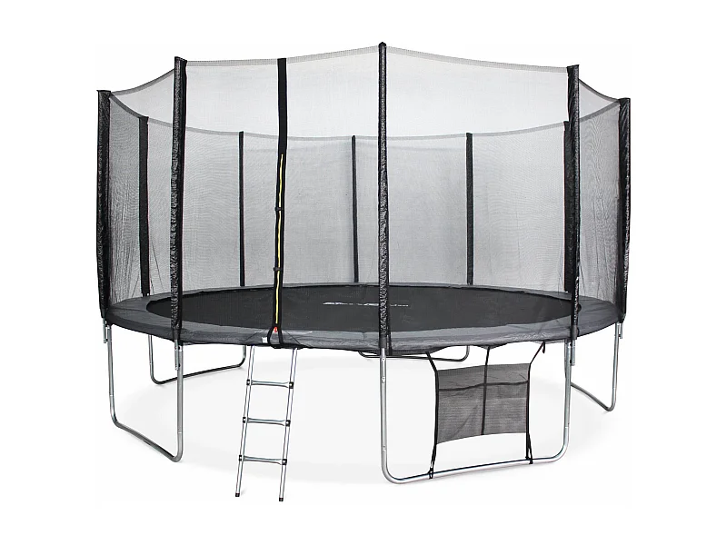 Trampoline 460cm gris avec filet de protection.  échelle. bâche. filet pour chaussures. kit d'ancrage - Neptune XXL - Trampoline de jardin 460 cm 4m | Qualité