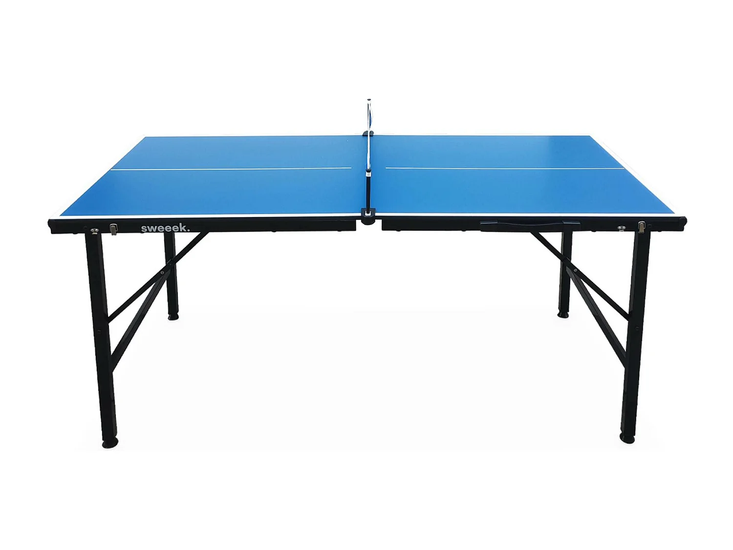 Mesa de ping pong interior plegable con 4 raquetas y 6 pelotas azul
