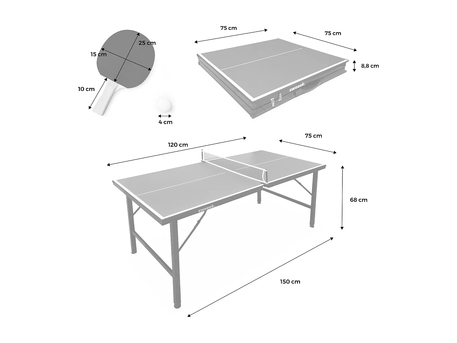 Mini tavolo da ping pong per interni pieghevole con 4 racchette e 6