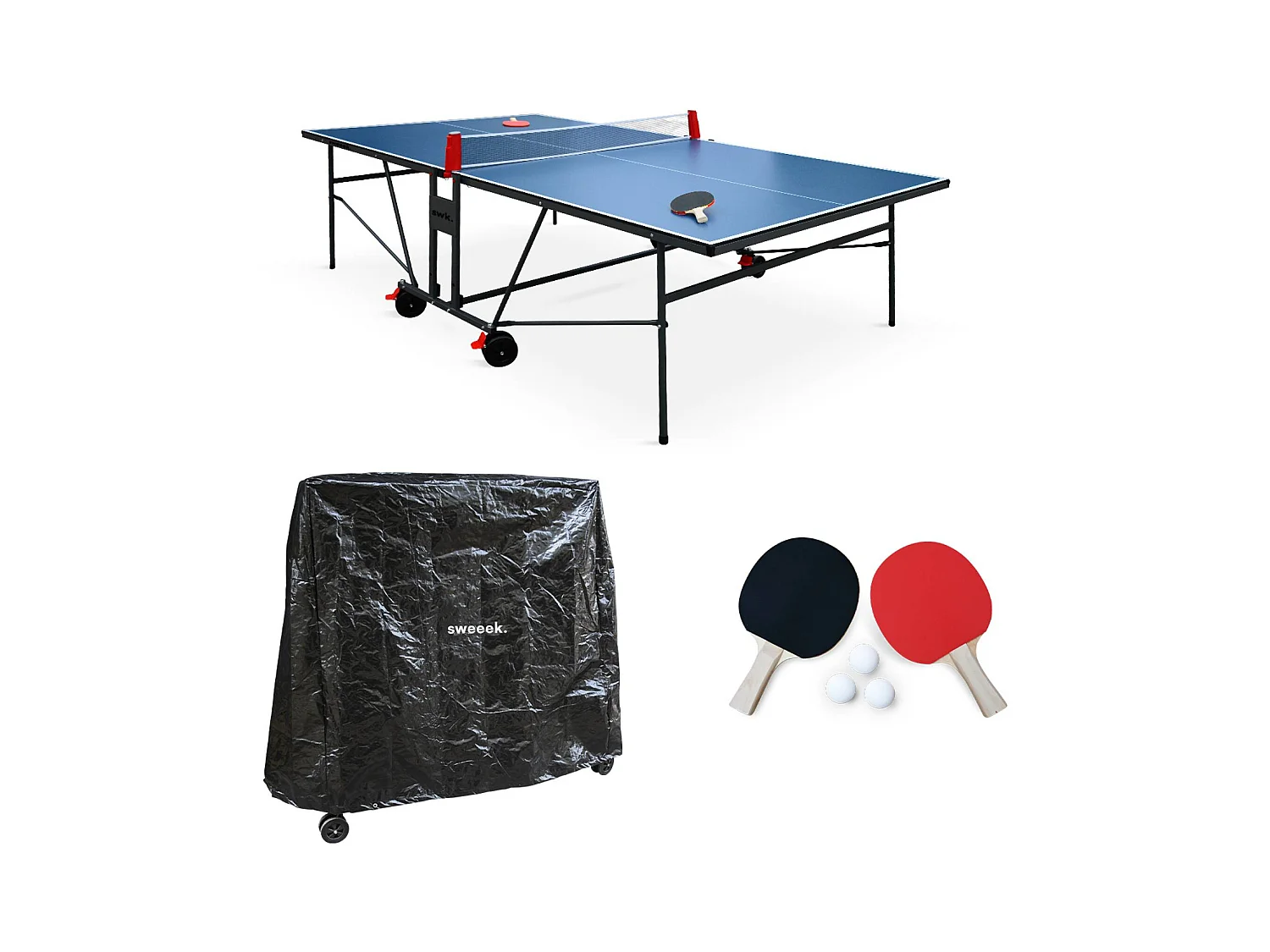 Table de ping pong INDOOR bleue. avec 2 raquettes et 3 balles. utilisation intérieure + Housse en PVC