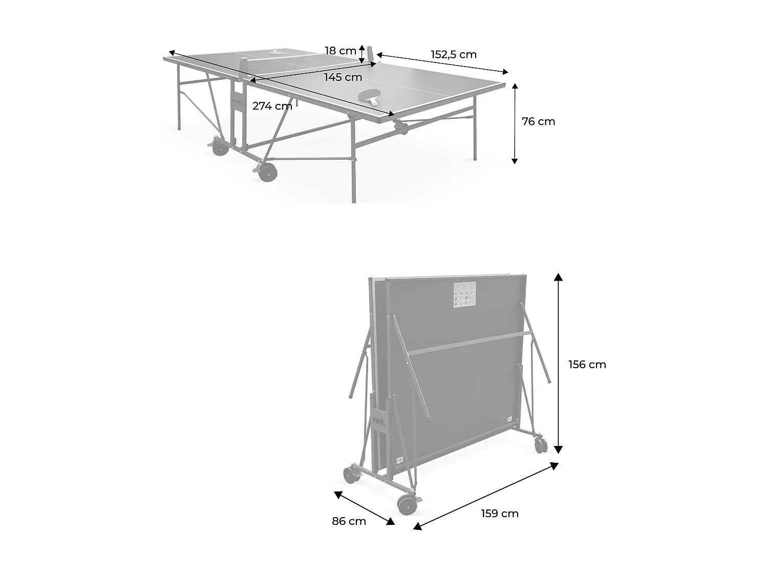 Mesa de ping pong para interior 274cm con 2 raquetas y 3 pelotas +