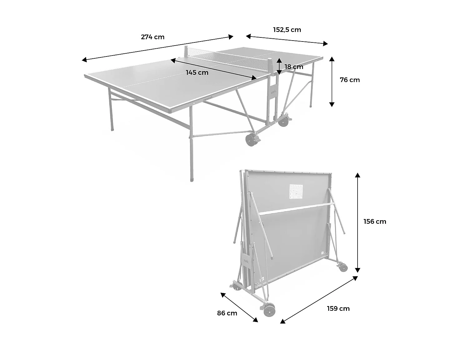 Mesa de ping pong plegable para interior con 4 raquetas y 6 pelotas,