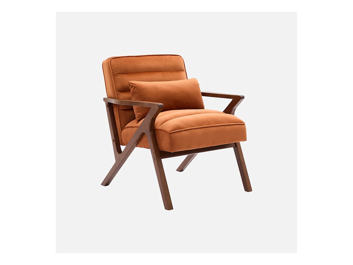 Fauteuil scandinave bois d'hévéa et velours terracotta