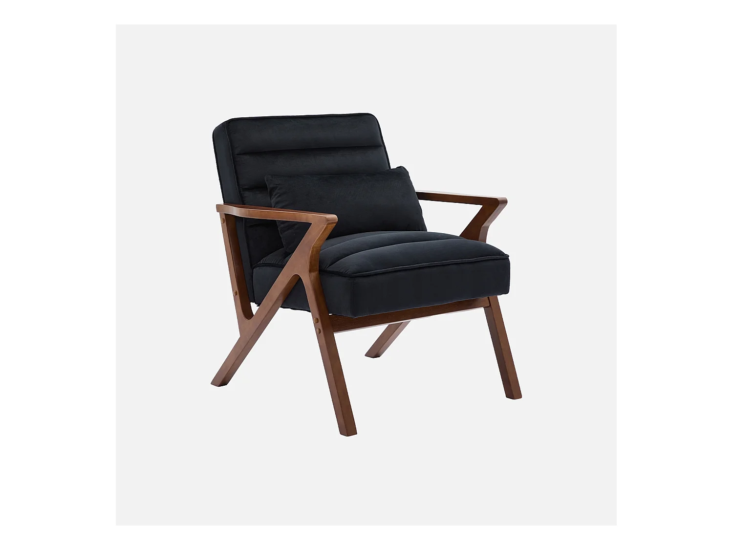 Fauteuil scandinave bois d'hévéa et velours noir