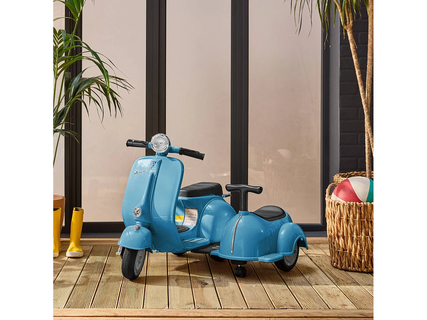 Scooter eléctrico infantil vespa 12v con portaobjeto azul