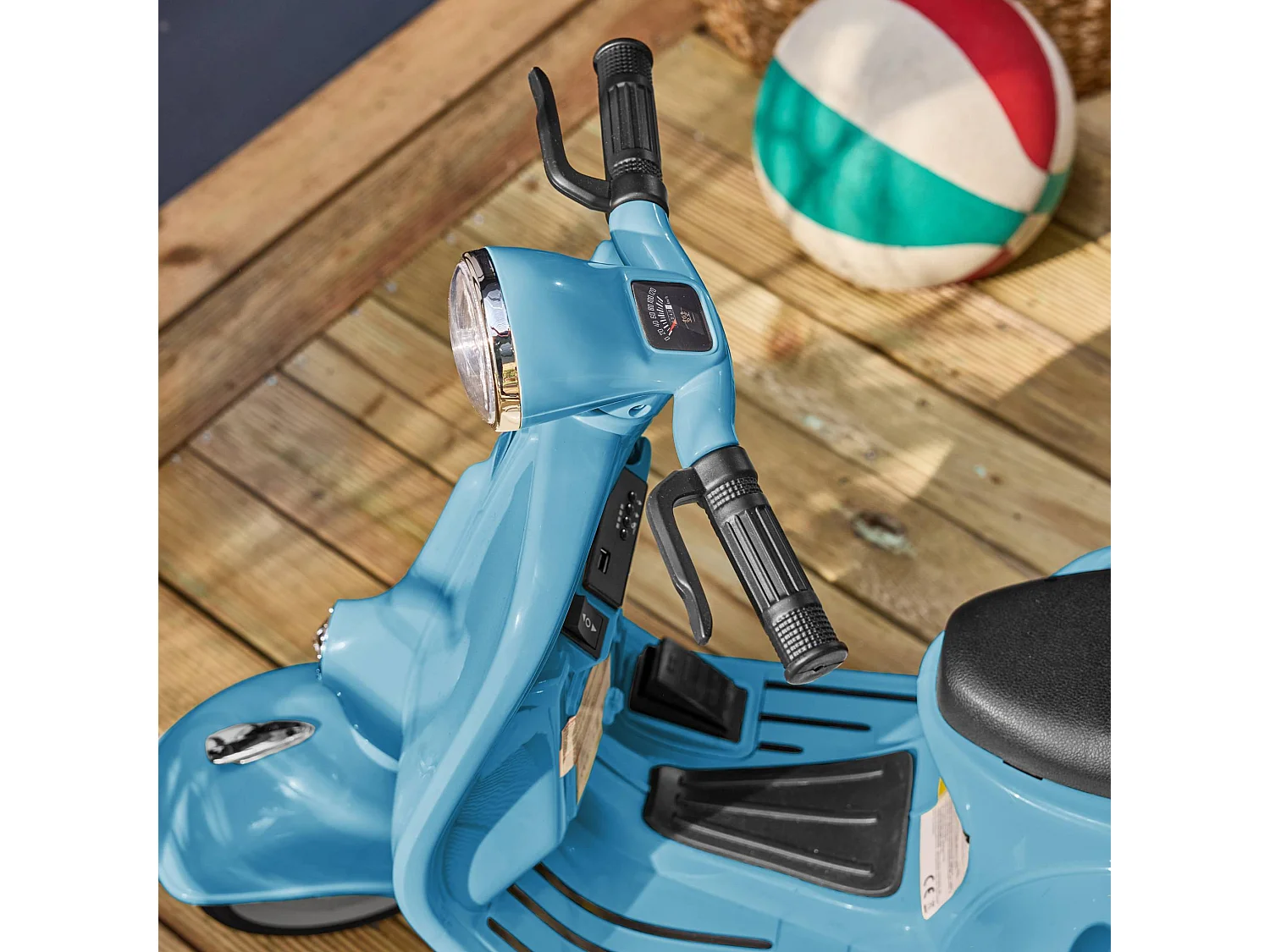 Scooter eléctrico infantil vespa 12v con portaobjeto azul