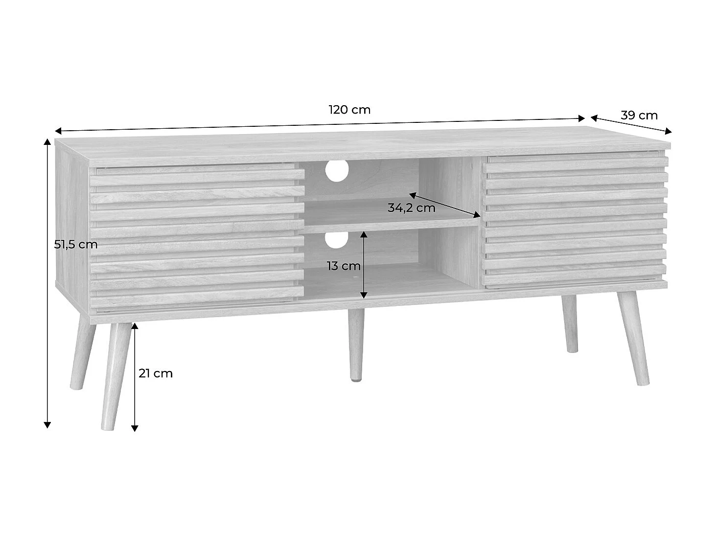 Mobile tv scandinavo a 2 ante, 120cm, marrone naturale