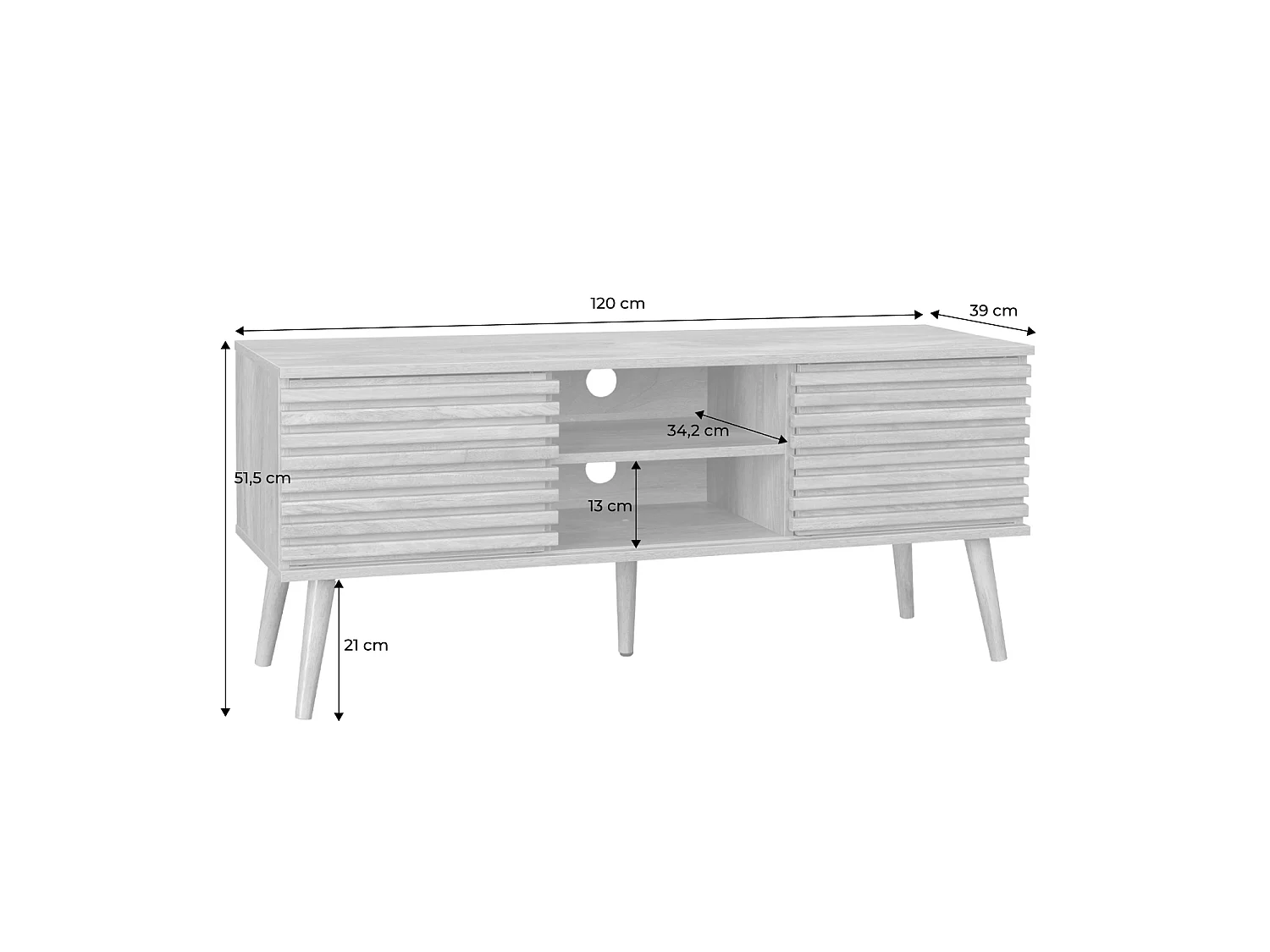 Mobile TV scandinavo a 2 ante, 120cm Marrone naturale - 120x39x51.5 cm