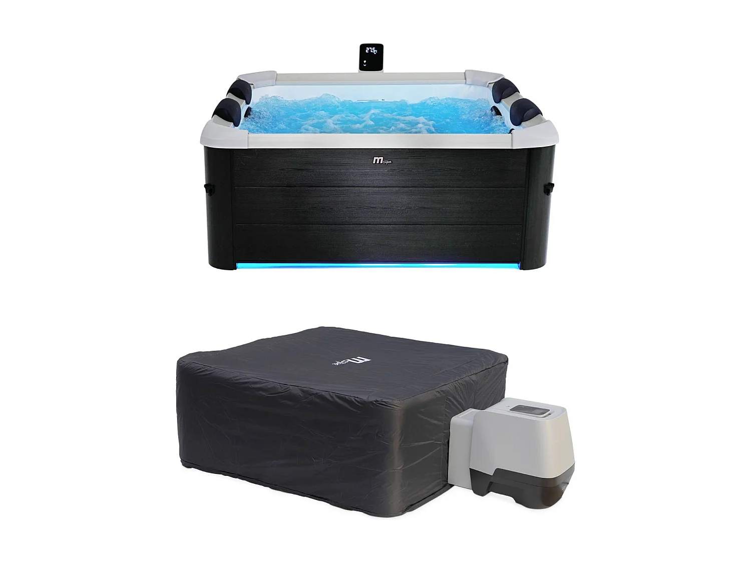 SPA rigide OSLO MSPA 6 personnes gris. 4 coussins. bâche incluse + housse thermique. hydromassages système