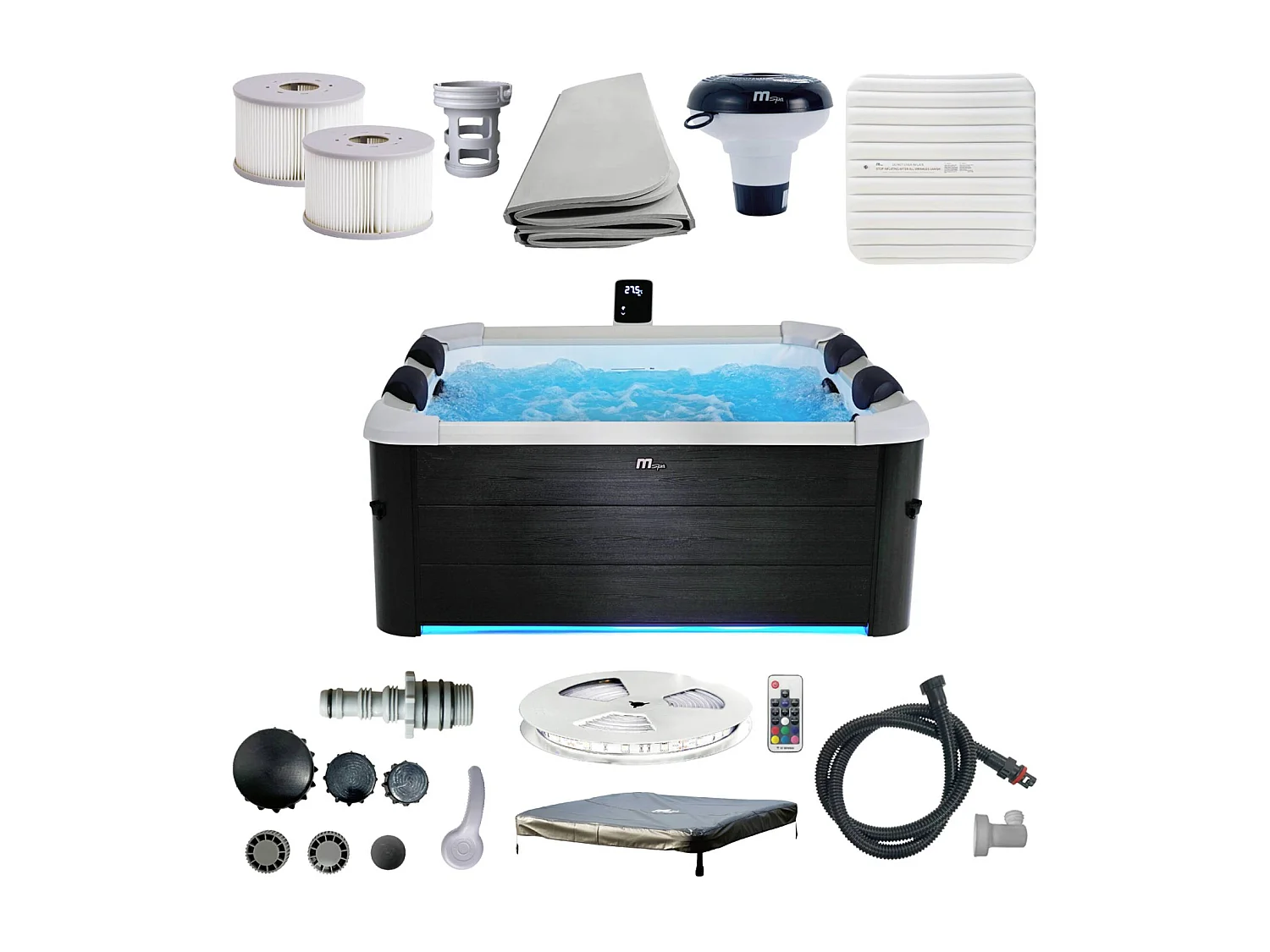 SPA rigide OSLO MSPA 6 personnes gris. 4 coussins. bâche incluse + housse thermique. hydromassages système