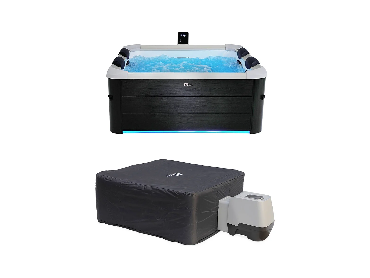 SPA rigide OSLO MSPA 6 personnes gris. 4 coussins. bâche incluse + housse thermique. hydromassages système