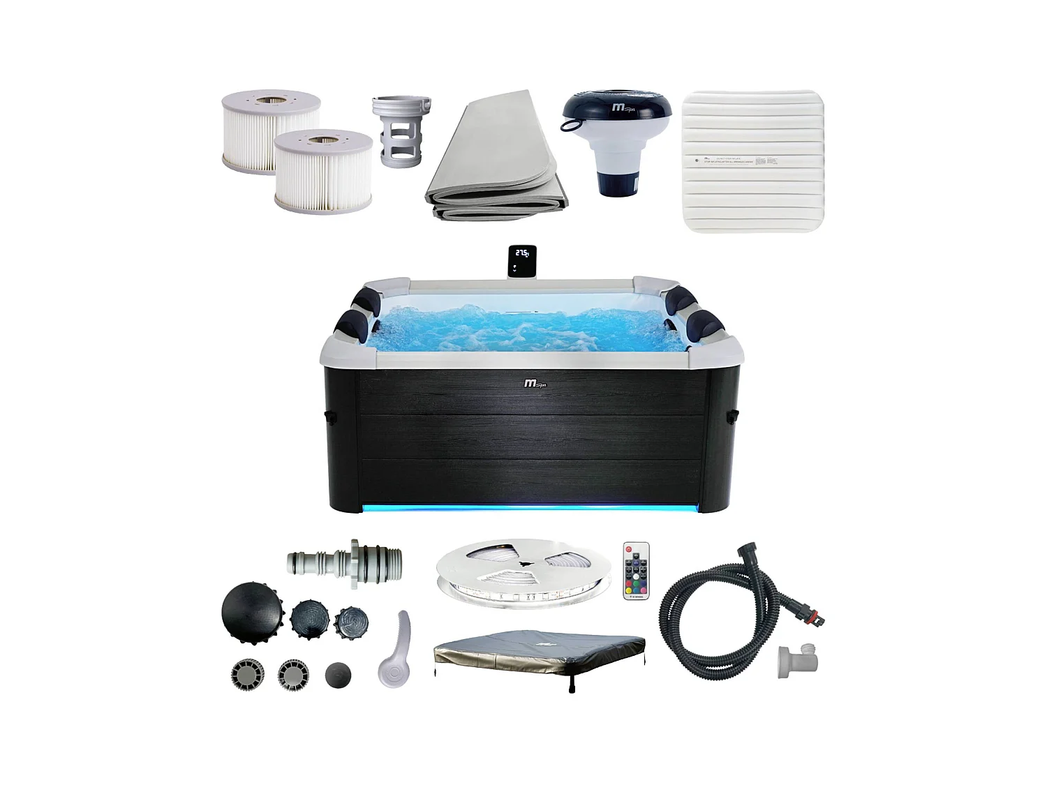 SPA rigide OSLO MSPA 6 personnes gris. 4 coussins. bâche incluse + housse thermique. hydromassages système
