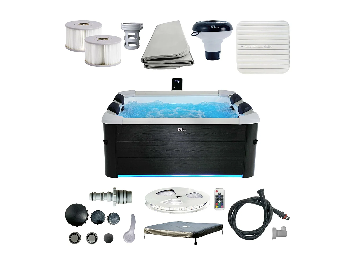 SPA rigide OSLO MSPA 6 personnes gris. 4 coussins. bâche incluse. hydromassages système