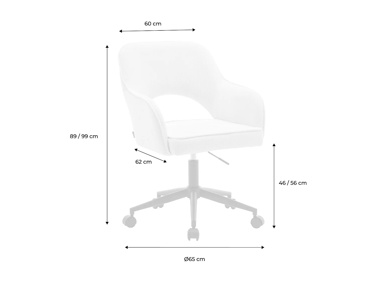 Silla de oficina con ruedas de pana fina y base negra beige