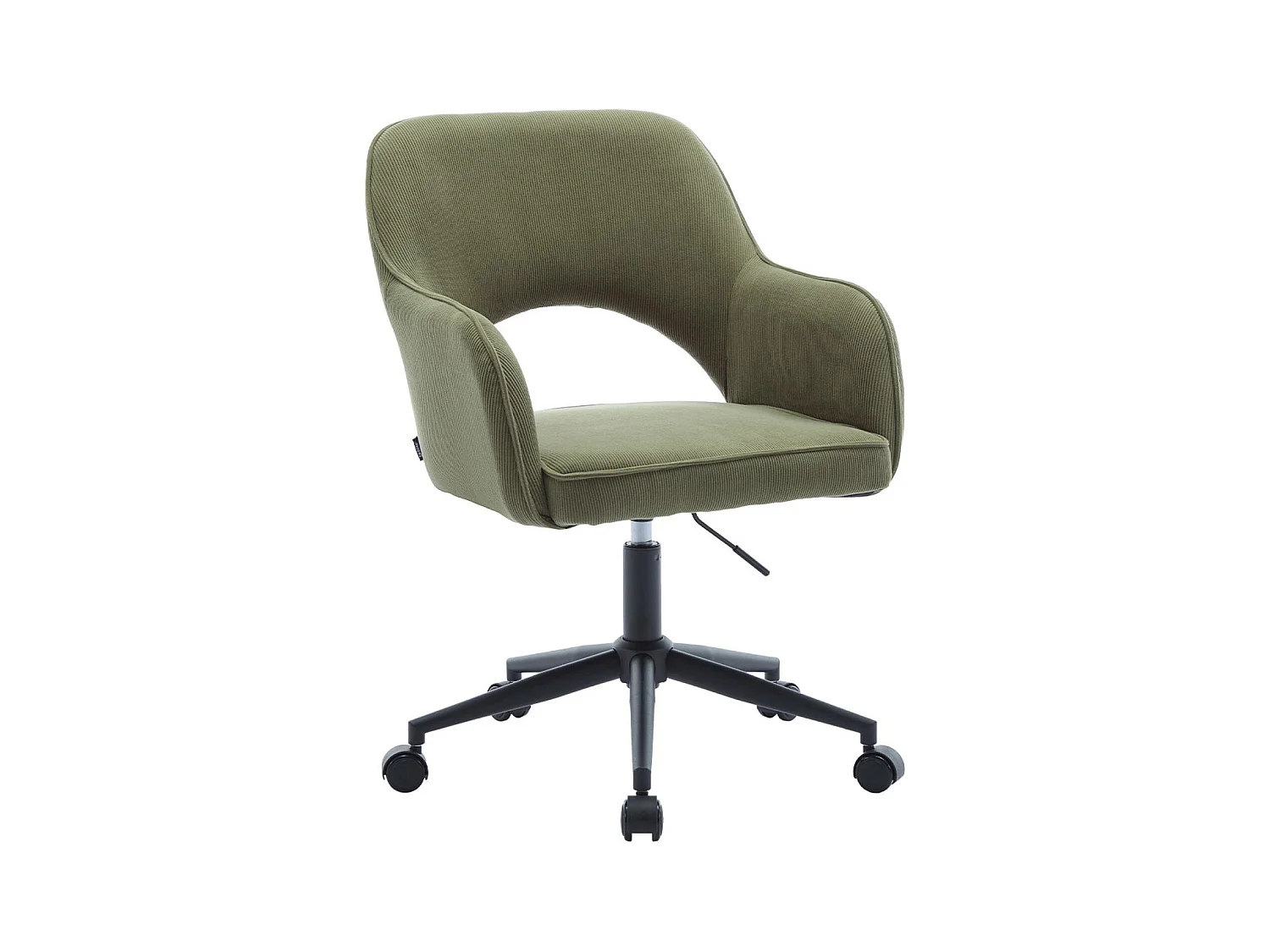 Chaise de bureau à roulettes velours côtelé kaki. L 60 x P 62 x H 89 / 99cm