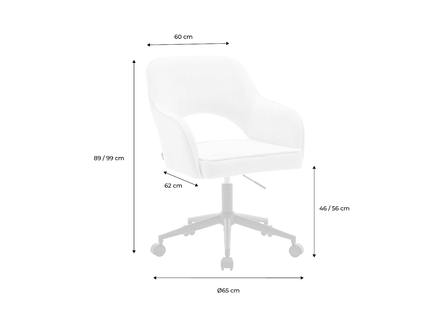 Sedia da ufficio in velluto a coste con rotelle, kaki