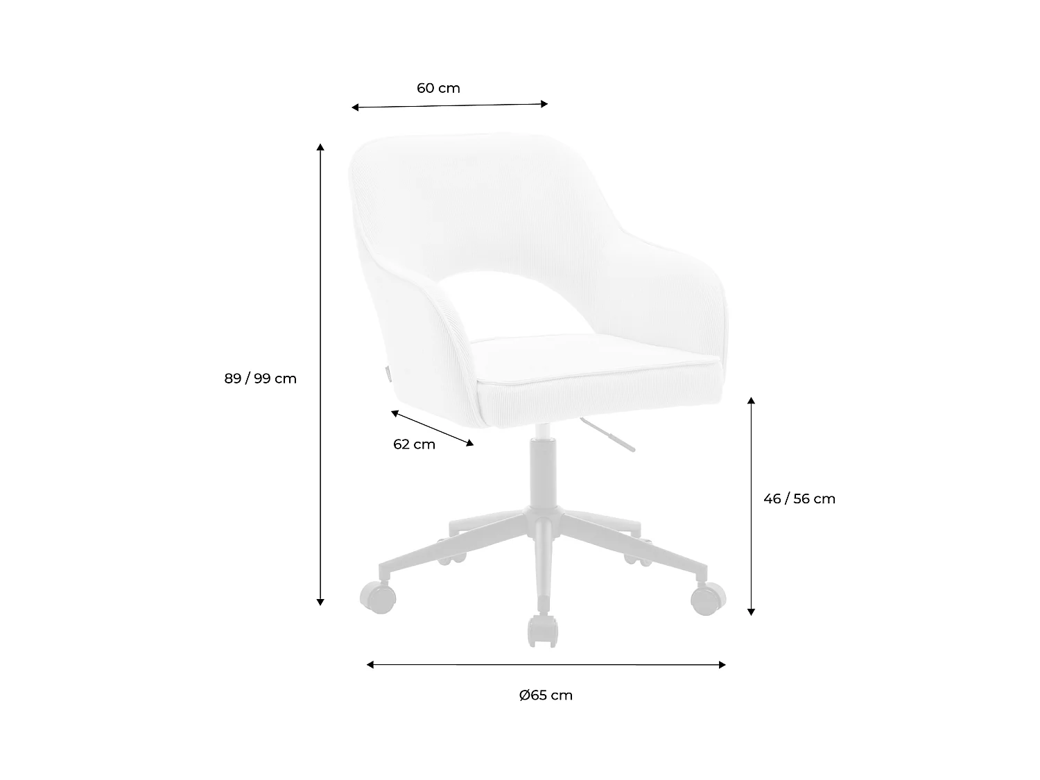 Sedia da ufficio in velluto a coste con rotelle, kaki
