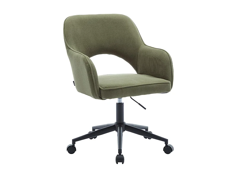 Silla de oficina con ruedas de pana fina y base negra kaki oscuro