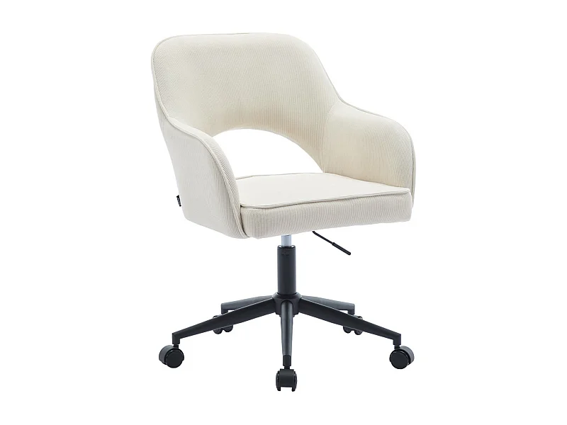 Silla de oficina con ruedas de pana fina y base negra blanco roto