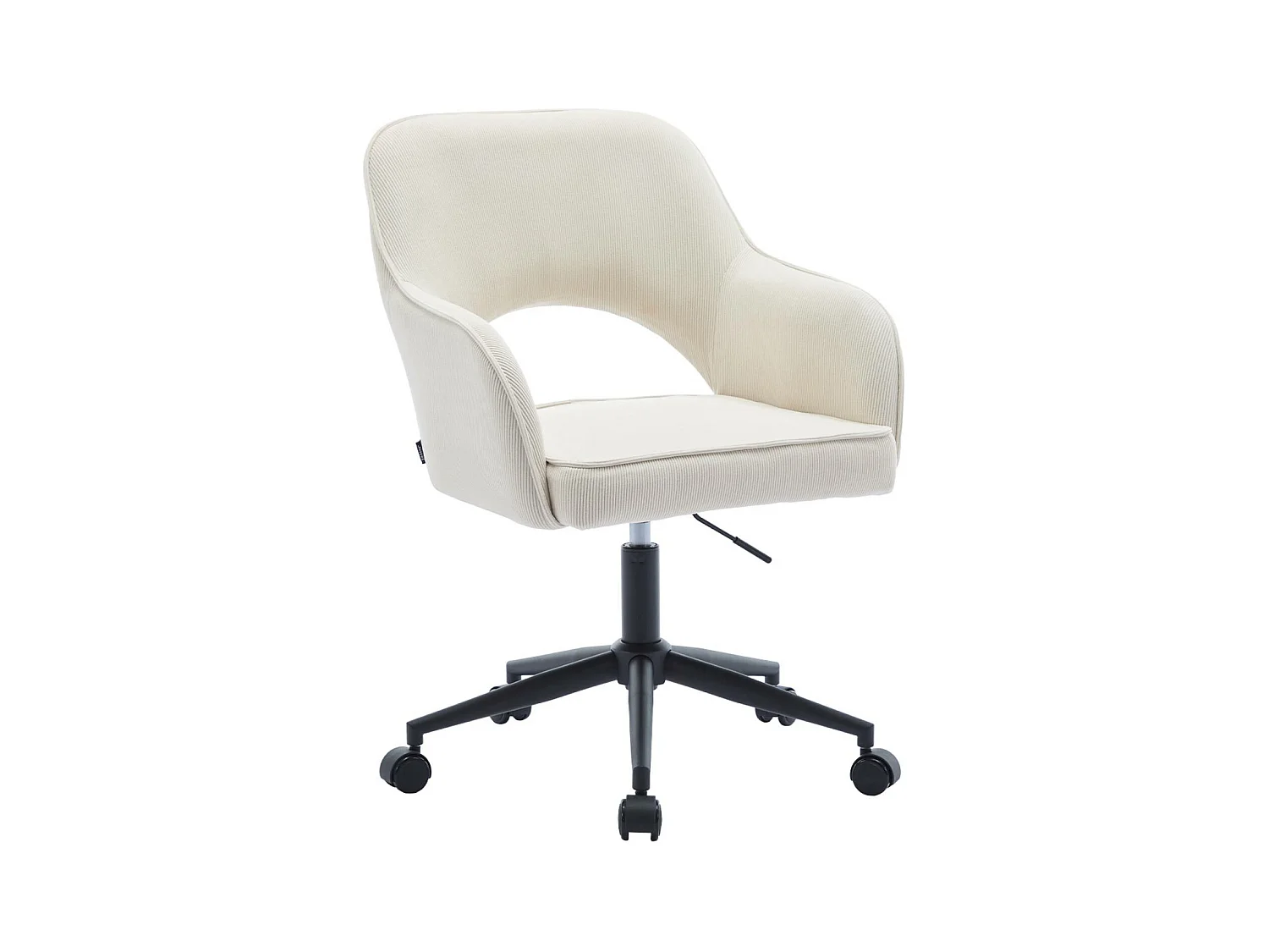 Chaise de bureau à roulettes velours côtelé blanc cassé. L 60 x P 62 x H 89 / 99cm