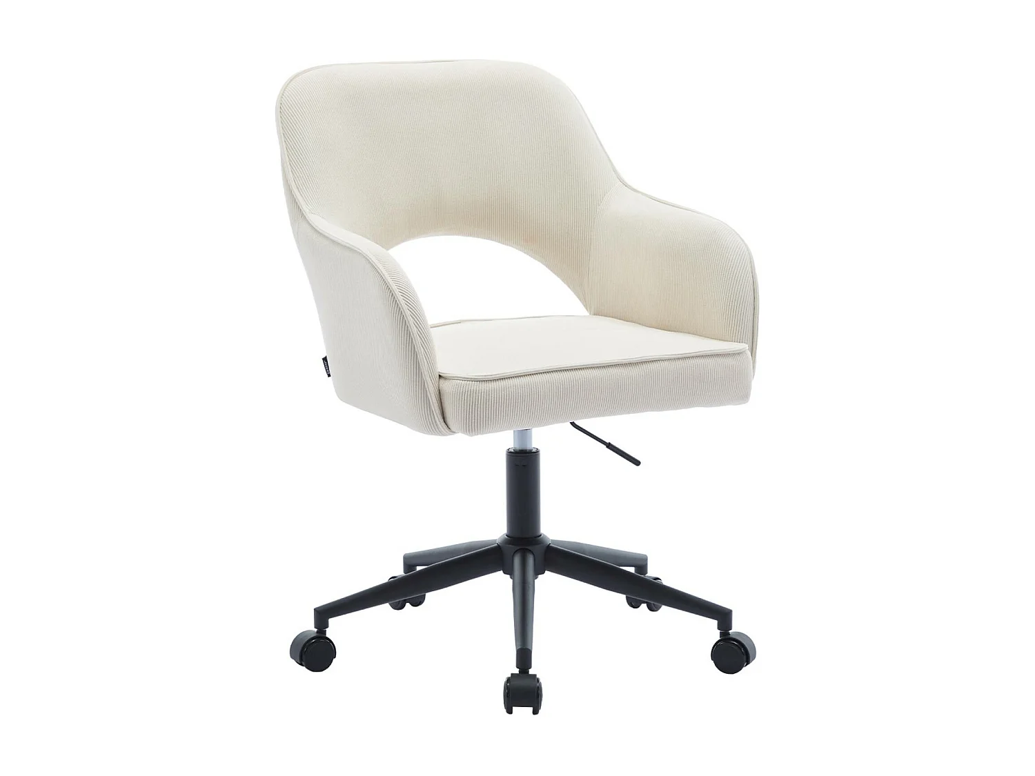 Silla de oficina con ruedas de pana fina y base negra blanco roto