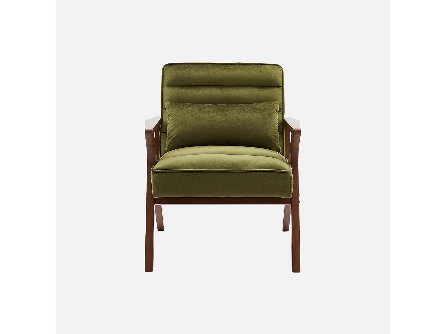 Fauteuil scandinave bois d'hévéa et velours kaki