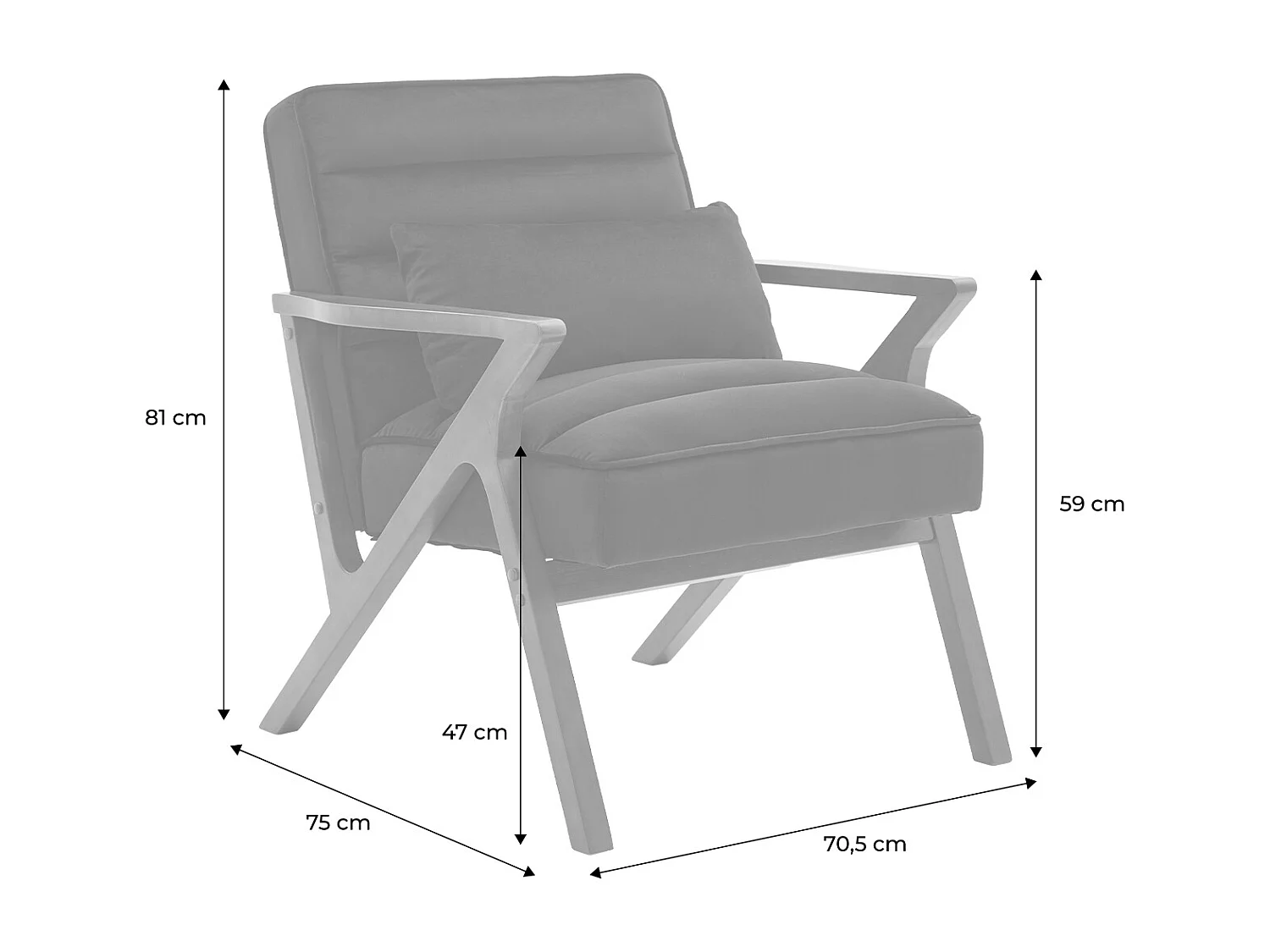 Fauteuil scandinave bois d'hévéa et velours kaki