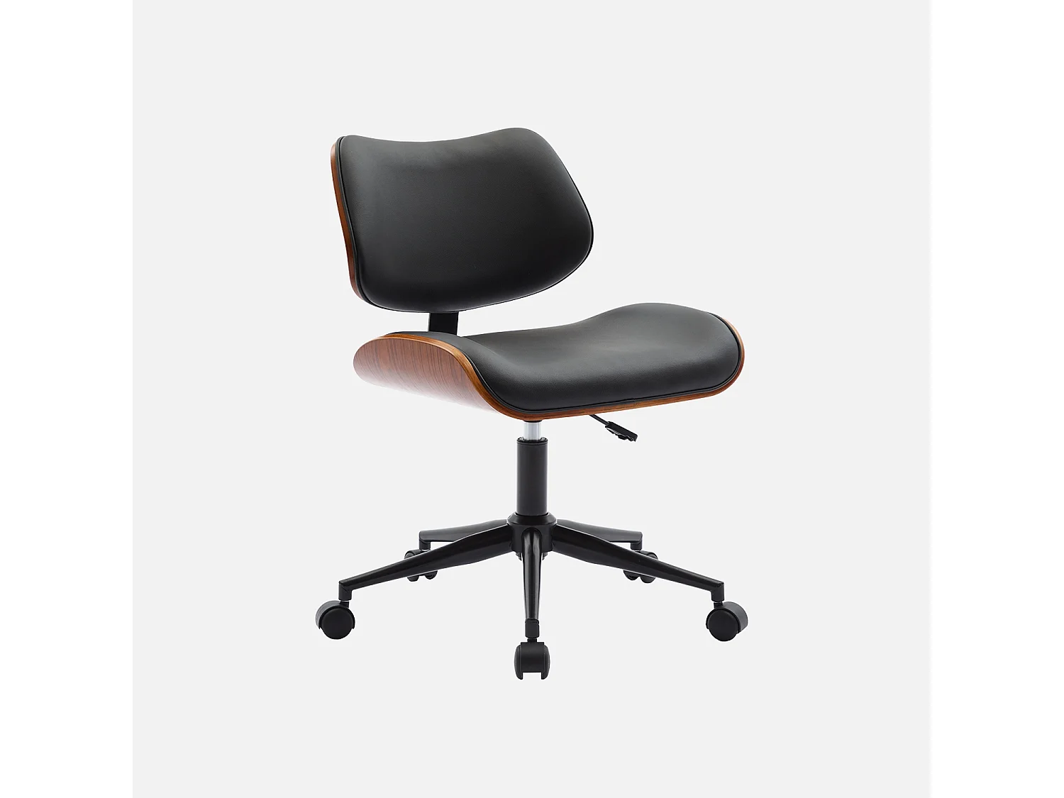 Sedia da ufficio con rotelle, effetto legno curvato e similpelle, nero