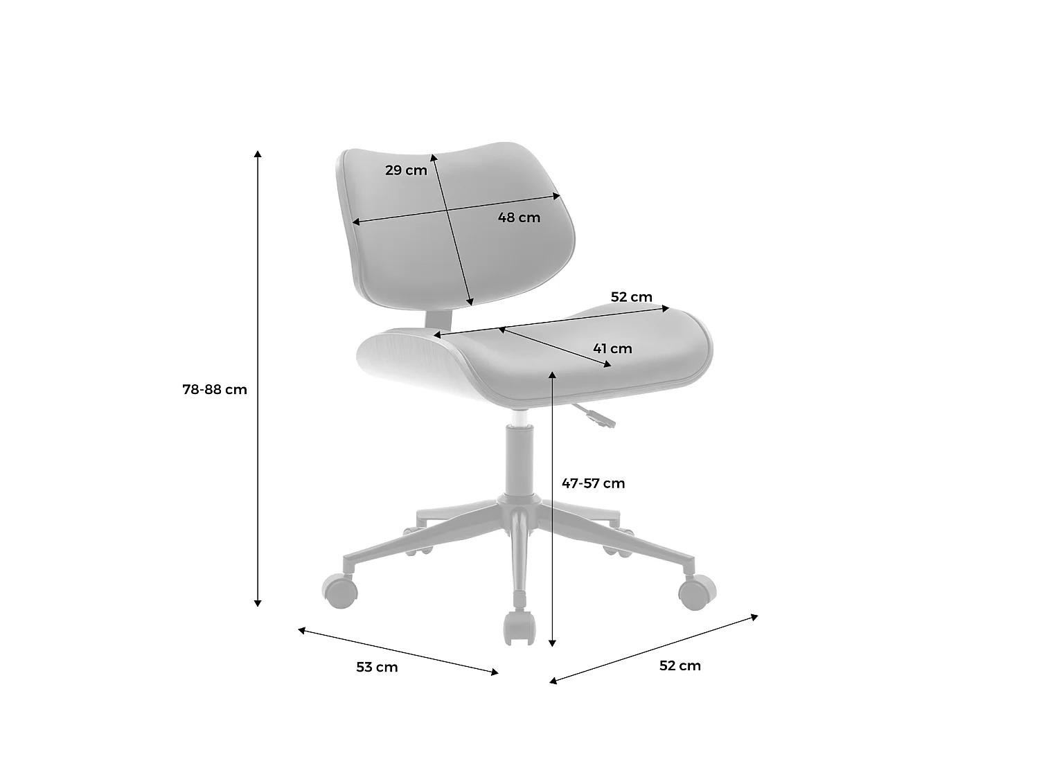 Sedia da ufficio con rotelle, effetto legno curvato e similpelle, nero