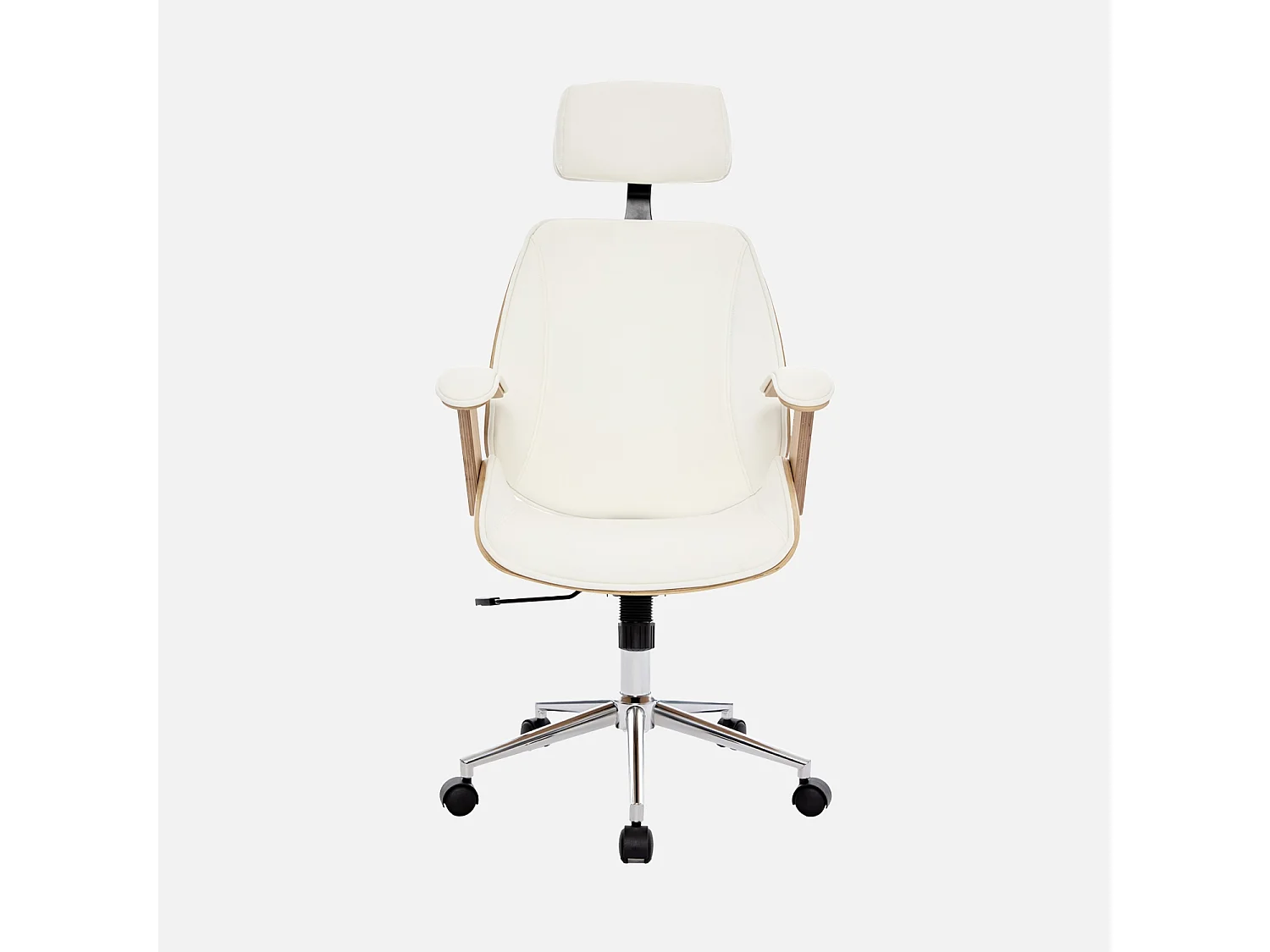 Sedia da ufficio con rotelle, effetto legno curvato e similpelle,