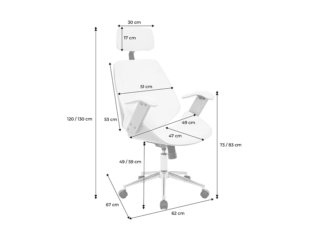 Chaise de bureau à roulettes décor bois courbé placage effet noyer et simili cuir noir